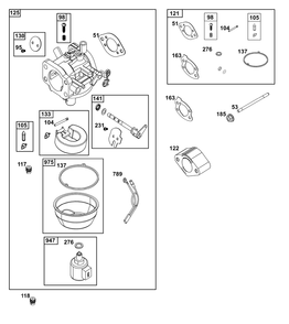 Carburetor Group Diagram and Parts List for 305777-0112-B5 200000 - 399999 Briggs and Stratton Engine